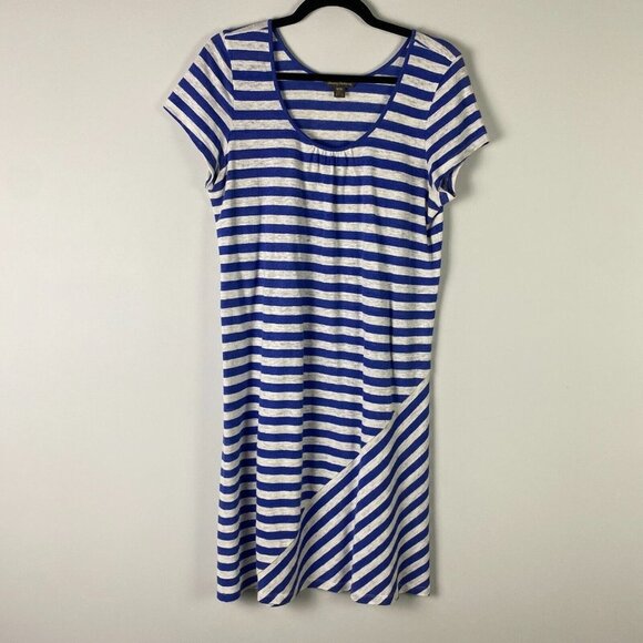 Tommy Bahama Linen SS Striped Knee Length T-Shirt Dress Women M Blue White - Picture 1 of 10